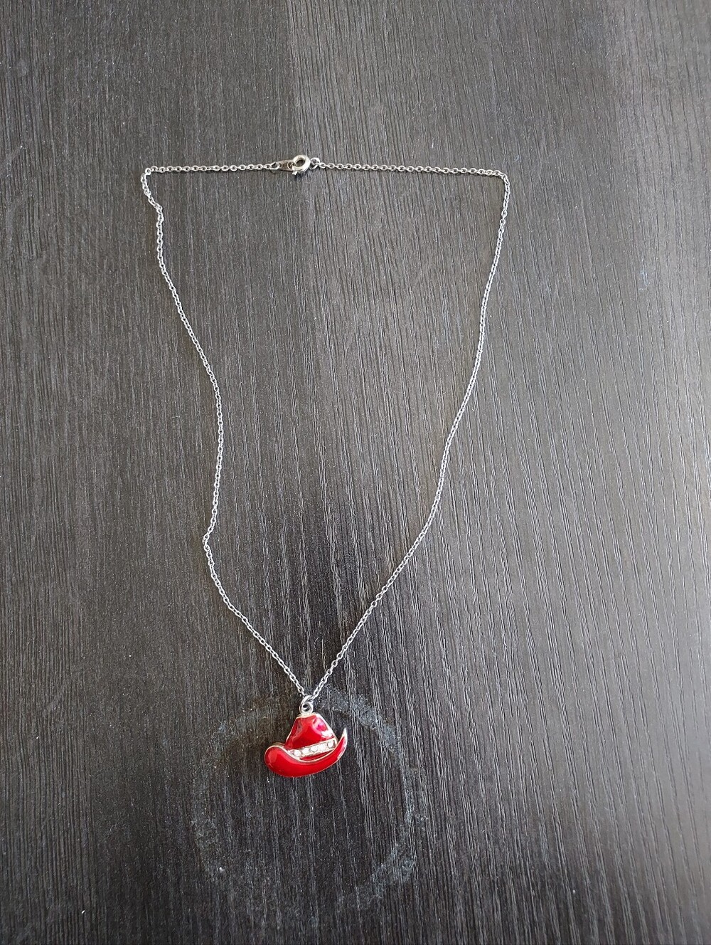Red Cowboy Hat Pendant Necklace - Women's Silver Chain